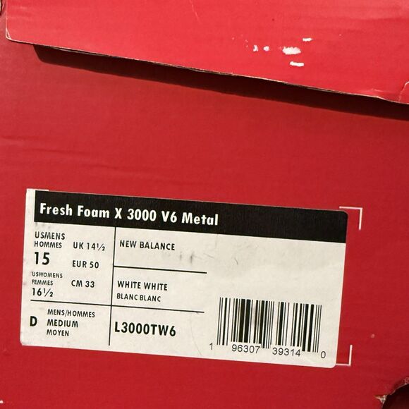 New Balance Unisex Soccer Cleats Shoes Men’s 15 White Fresh Foam X 3000 v6 Metal - Picture 9 of 11